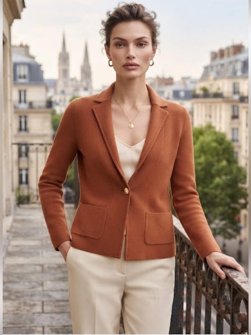Talbots Cotton Blend Doubled Faced Knit Blazer Gold Crest Button